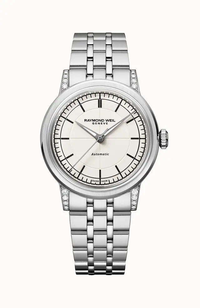 Raymond Weil Millesime Automatic Central Seconds Diamonds Watch, 35 mm, 35 mm, cream dial 2125-STS-64001