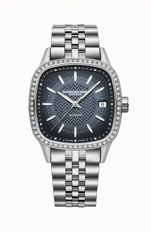 Raymond Weil Freelancer Ladies Automatic Blue Dial Bracelet Cushion Shape Watch, 34 x 34 mm 2490-STS-50051