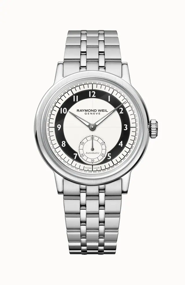 Raymond Weil Millesime Men's Automatic Small Seconds Tuxedo Black and White Dial Bracelet Watch, 39 mm 2930-ST-05642