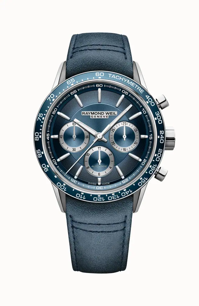 Raymond Weil Freelancer Men's Automatic Chronograph Blue Leather Watch, 43 mm 7741-SC3-50021