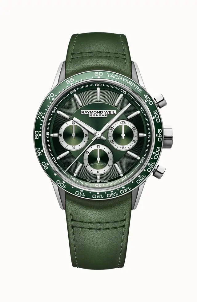 Raymond Weil Freelancer Men's Automatic Chronograph Green Leather Watch, 43 mm 7741-SC7-52021