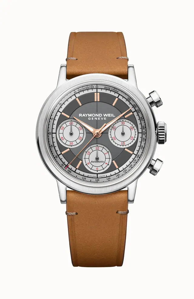 Raymond Weil Millesime Automatic Tri-Compax Chronograph Leather Strap Watch, 39 mm 7765-STC-60651