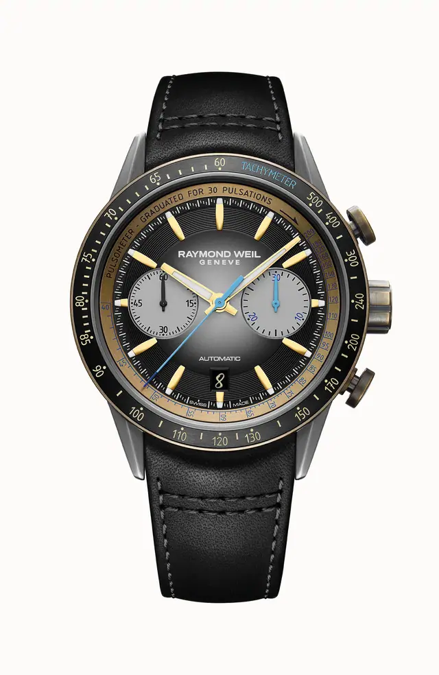 Raymond Weil Freelancer Men's Automatic Chronograph Bi-compax Bronze and Titanium Leather Watch, 43 mm 7780-TB3-20423