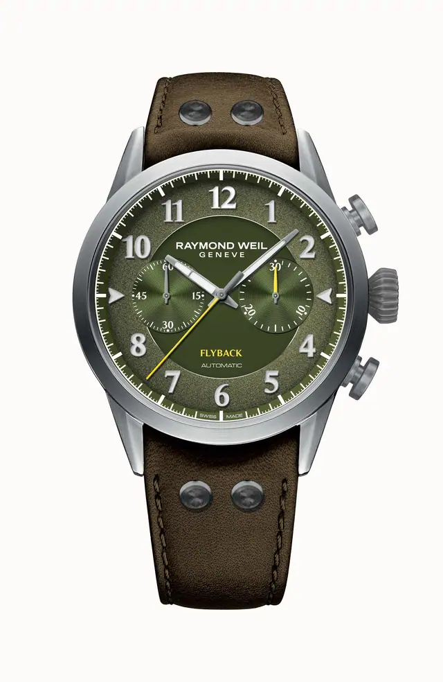 Raymond Weil Freelancer Men's Pilot Flyback Chronograph Leather Automatic Watch, 42 mm 7783-TIC-05520