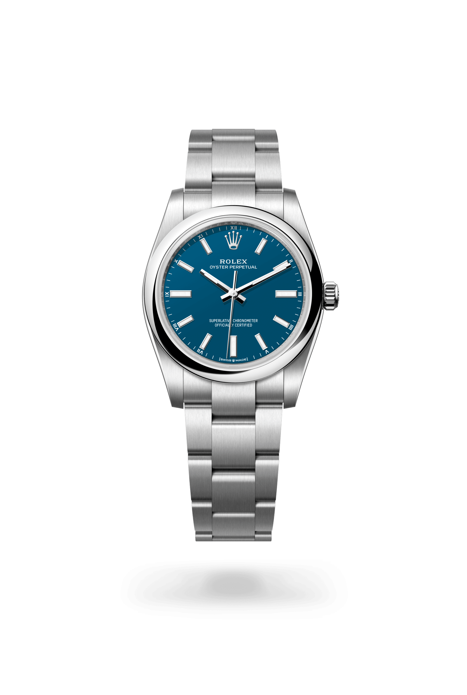 Rolex Oyster Perpetual 34, Oystersteel, Med blue dial 124200-0011