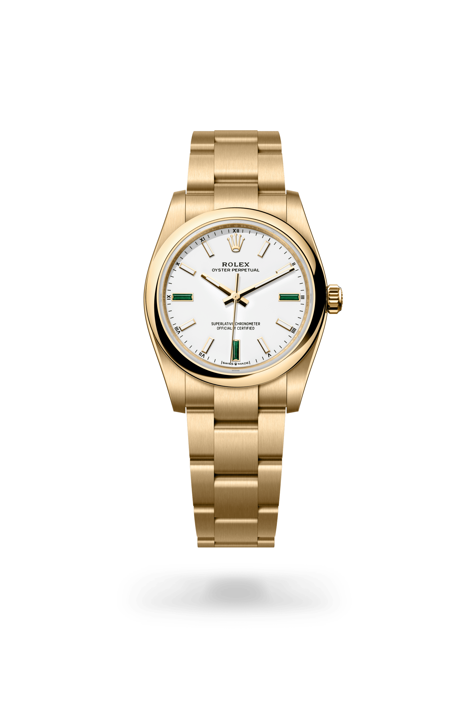 Rolex Oyster Perpetual 34, 18 kt yellow gold, White dial 124208-0002