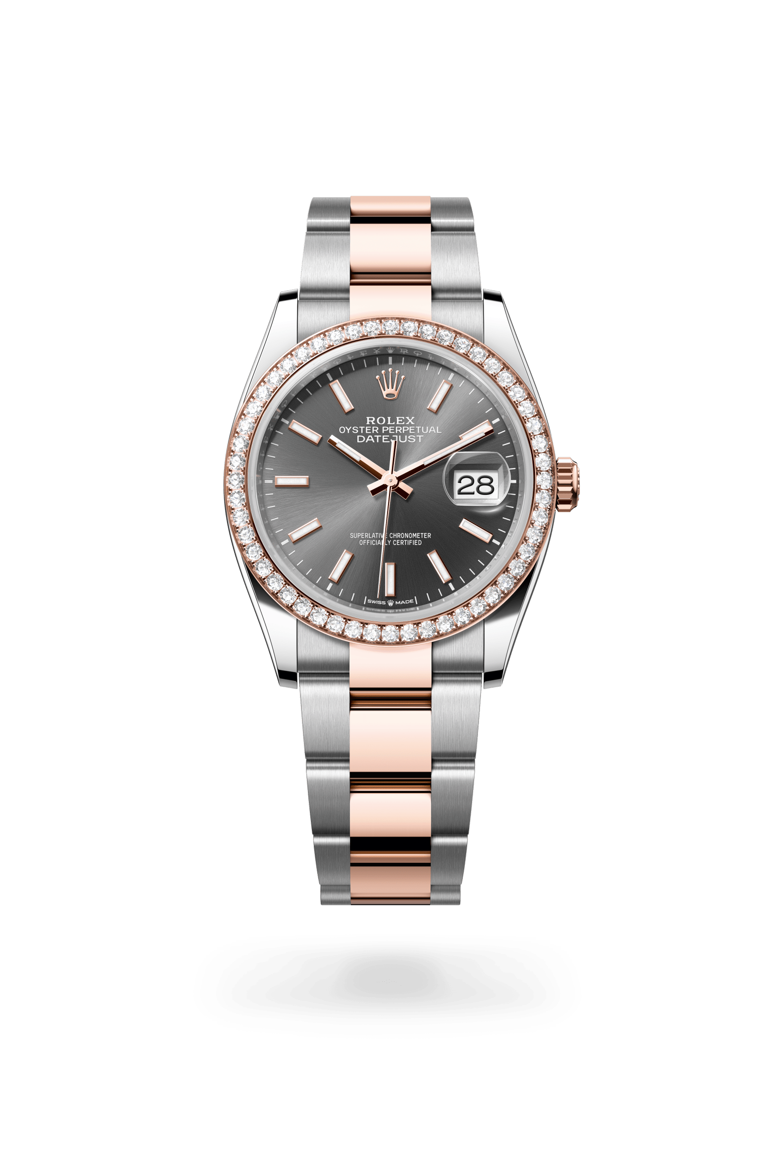 Rolex Datejust 36 Oyster, 36 mm, Oystersteel, Everose gold and diamonds, Everose Rolesor, Slate dial 126281RBR-0002