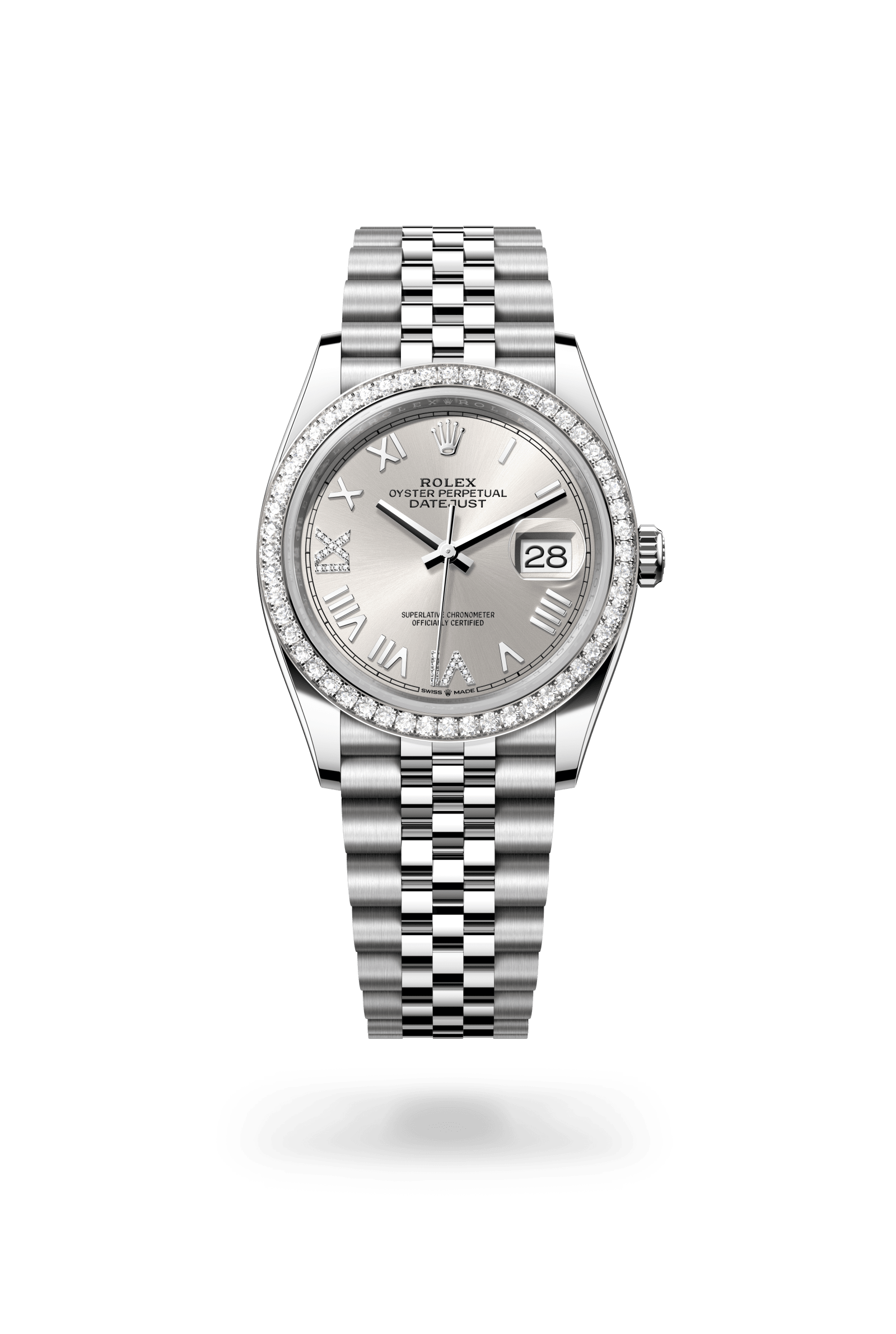 Rolex Datejust 36 Oyster, 36 mm, Oystersteel, white gold and diamonds, White Rolesor, Silver dial 126284RBR-0059