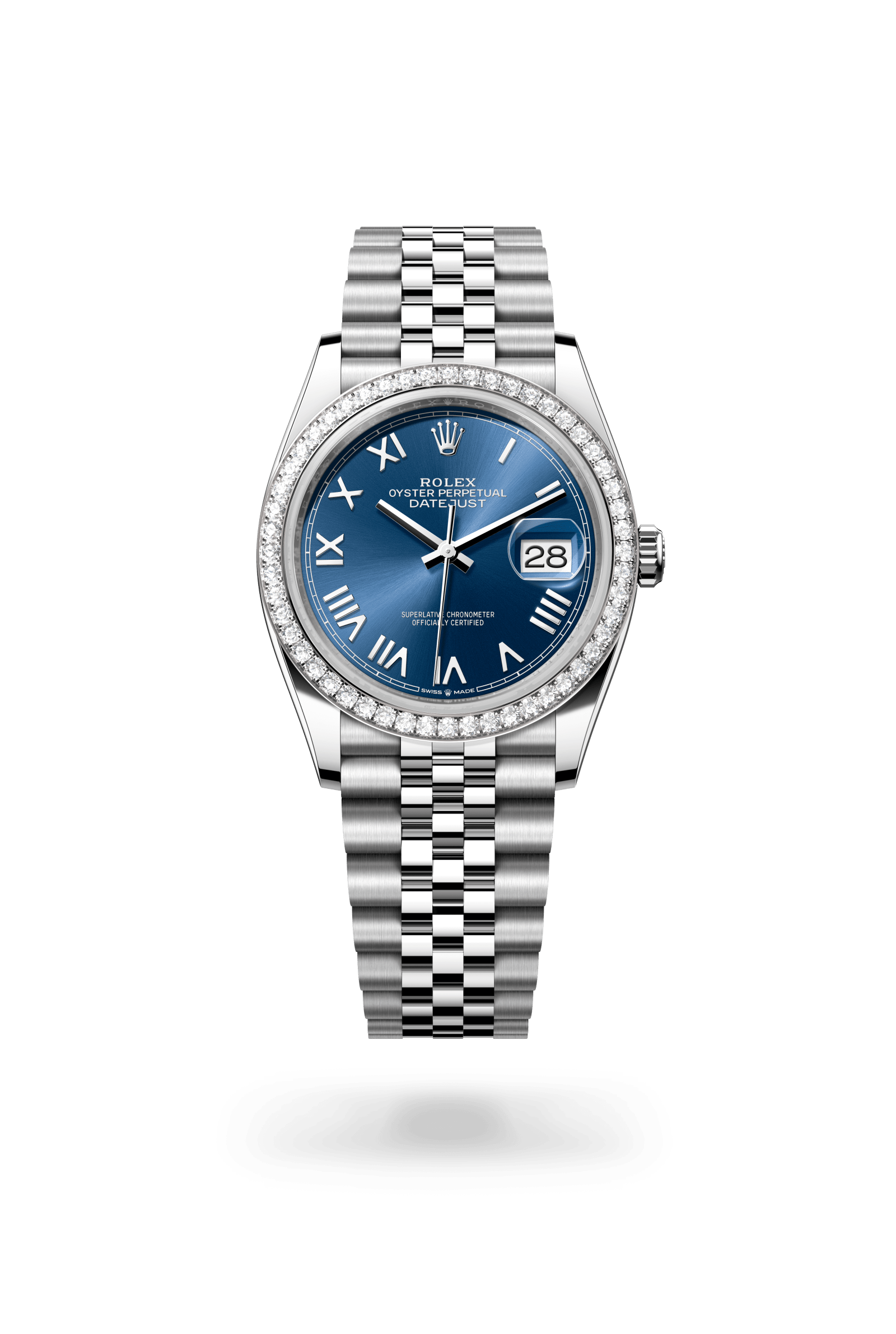 Rolex Datejust 36 Oyster, 36 mm, Oystersteel, white gold and diamonds, White Rolesor, Bright blue dial 126284RBR-0061