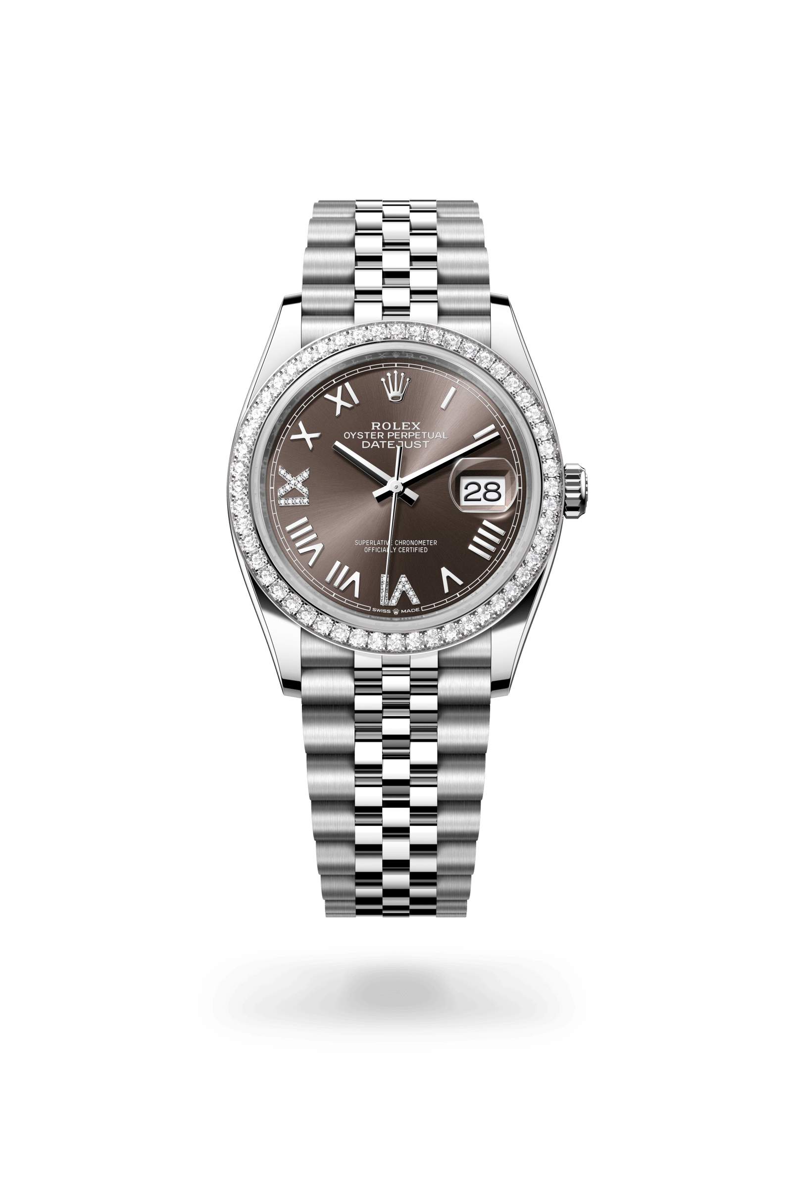 Rolex Datejust 36 Oyster, 36 mm, Oystersteel, white gold and diamonds, White Rolesor, Dark grey dial 126284RBR-0063
