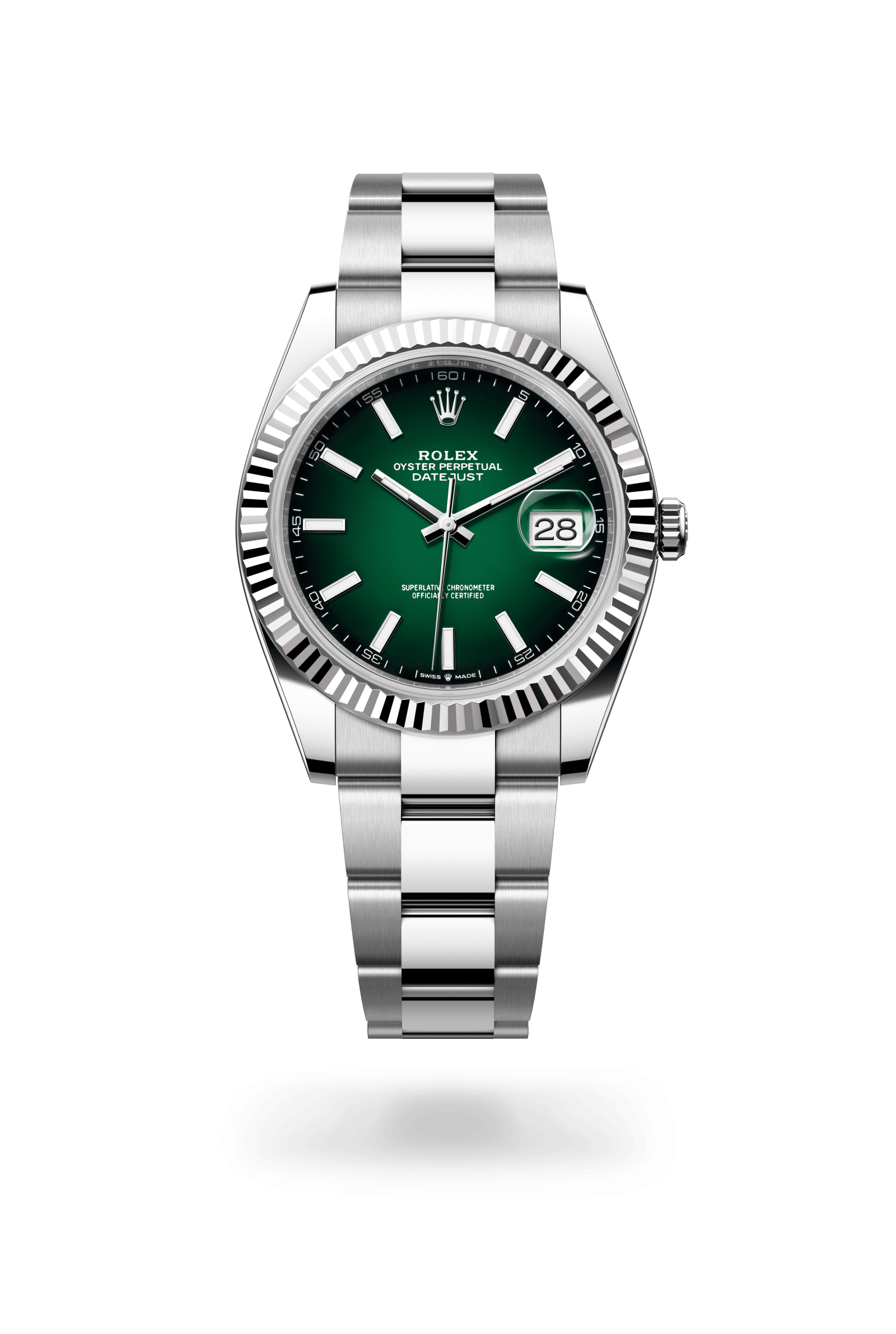 Rolex Datejust 41 Oyster, 41 mm, Oystersteel and white gold, White Rolesor, Green ombré dial 126334-0033