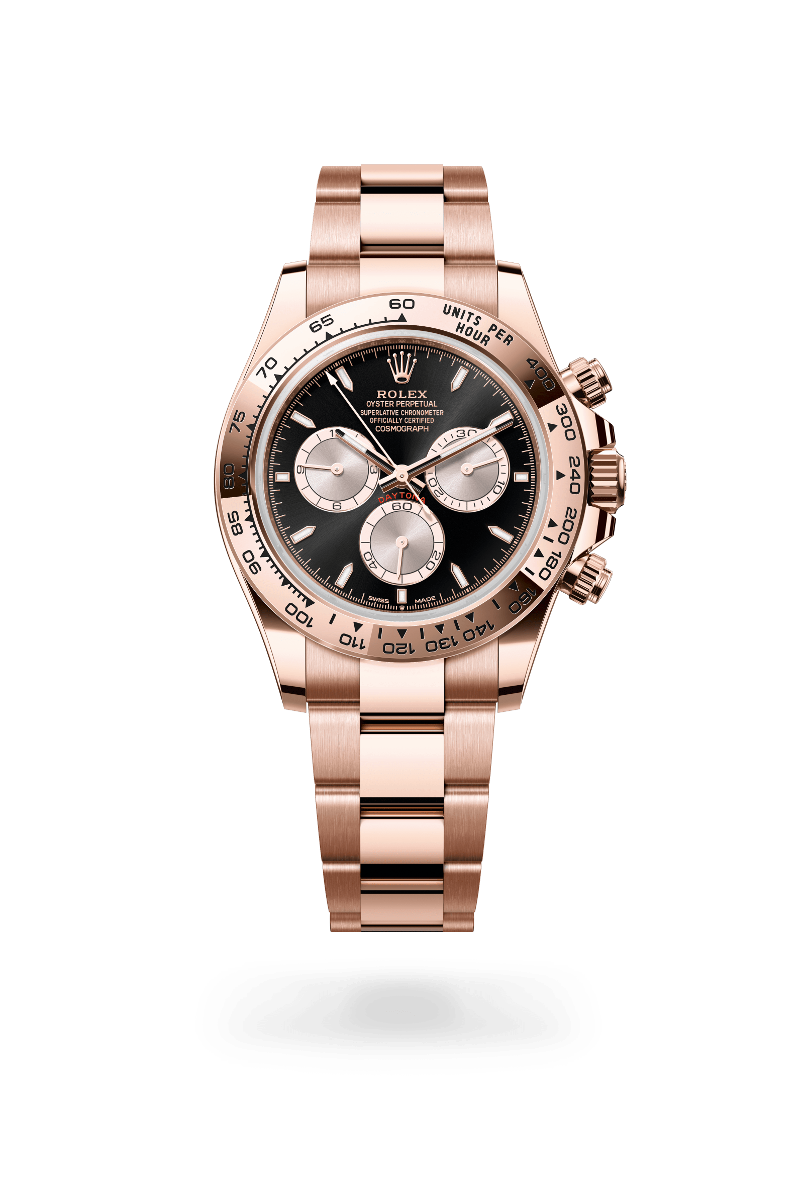 Rolex Cosmograph Daytona Oyster, 40 mm, Everose gold, 18 kt Everose gold, Bright black and Sundust dial 126505-0001