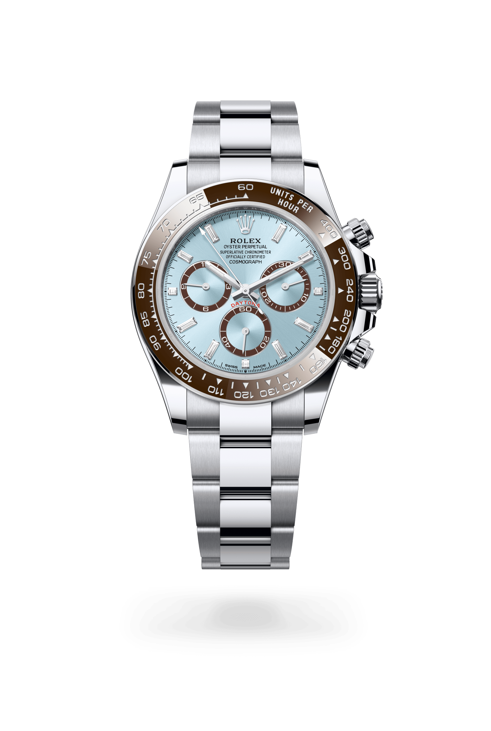 Rolex Oyster Perpetual Cosmograph Daytona, 40 mm, platinum, Platinum, Ice blue with chestnut brown counter rings set with diamonds dial 126506-0002