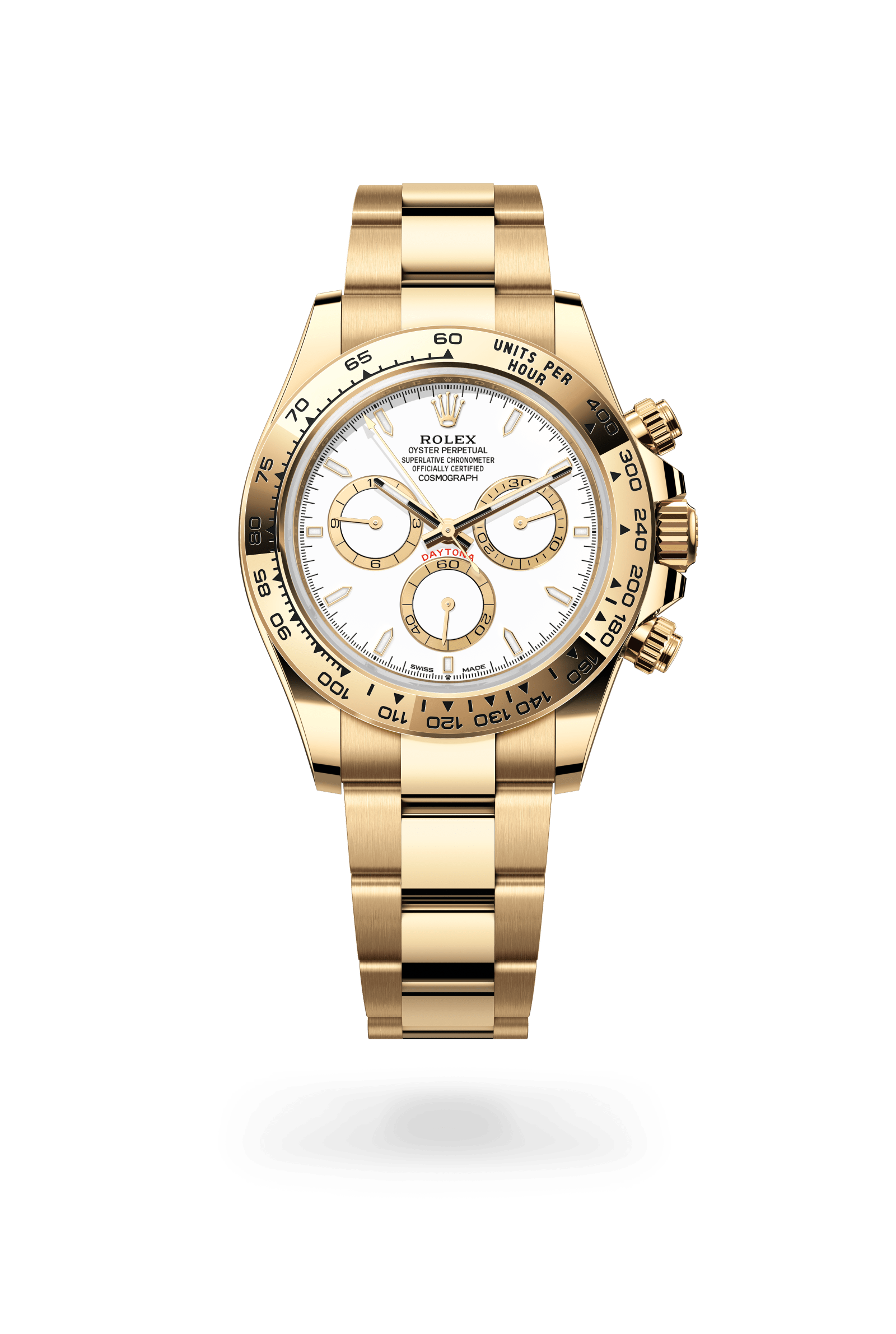Rolex Cosmograph Daytona Oyster, 40 mm, yellow gold, 18 kt yellow gold, White with golden counter rings dial 126508-0001