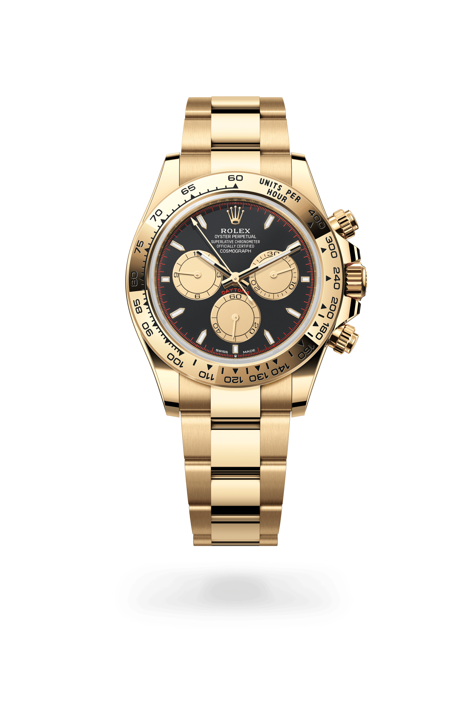 Rolex Cosmograph Daytona Oyster, 40 mm, yellow gold, 18 kt yellow gold, Intense black and champagne-colour dial 126508-0002