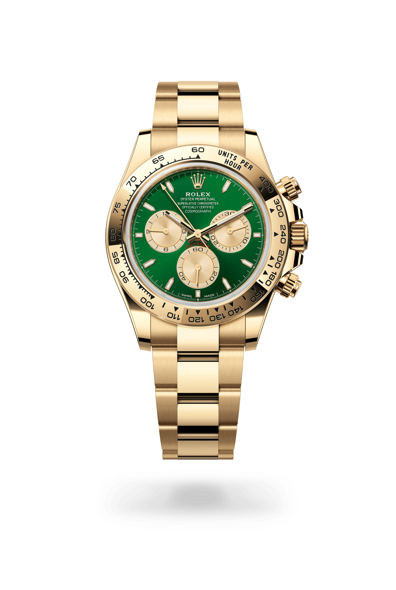 Rolex Cosmograph Daytona Oyster, 40 mm, yellow gold, 18 kt yellow gold, Bright green and golden dial 126508-0008