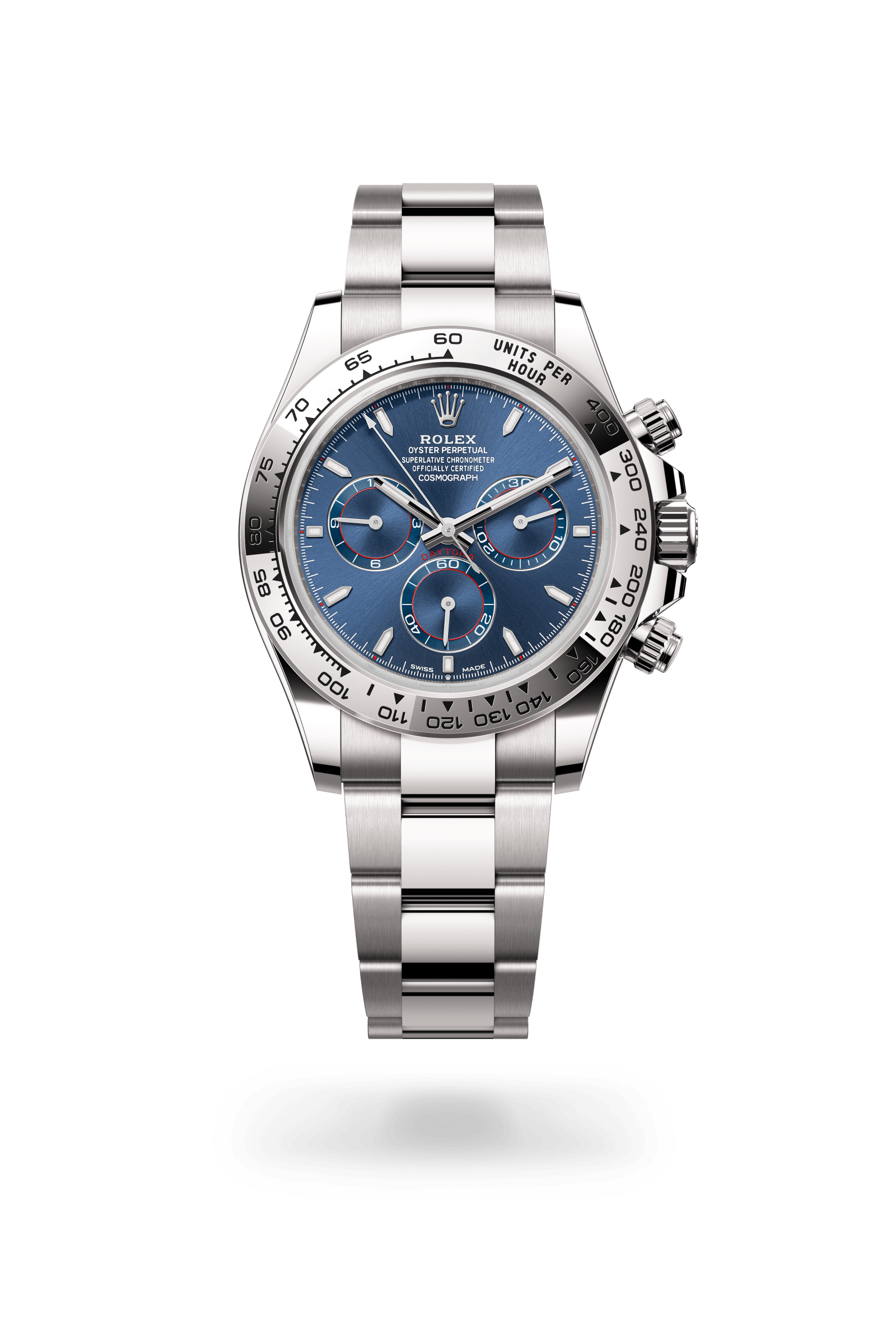 Rolex Cosmograph Daytona Oyster, 40 mm, white gold, 18 kt white gold, Bright blue dial 126509-0005