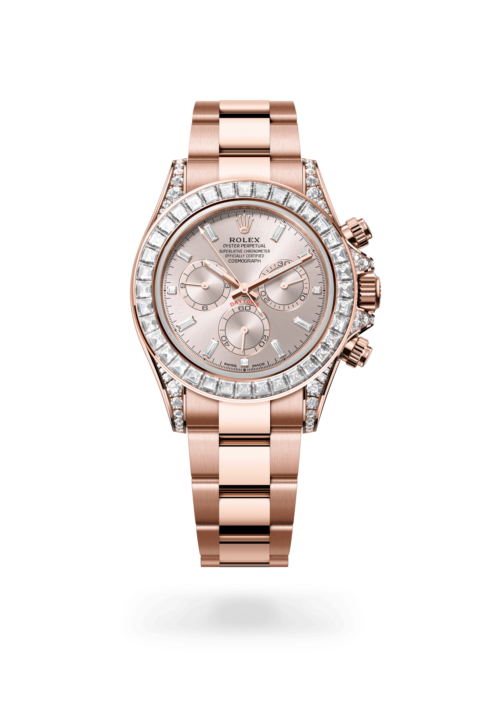 Rolex Cosmograph Daytona Oyster, 40 mm, Everose gold and diamonds, 18 kt Everose gold with lugs set with diamonds, Sundust set with diamonds dial 126595TBR-0001