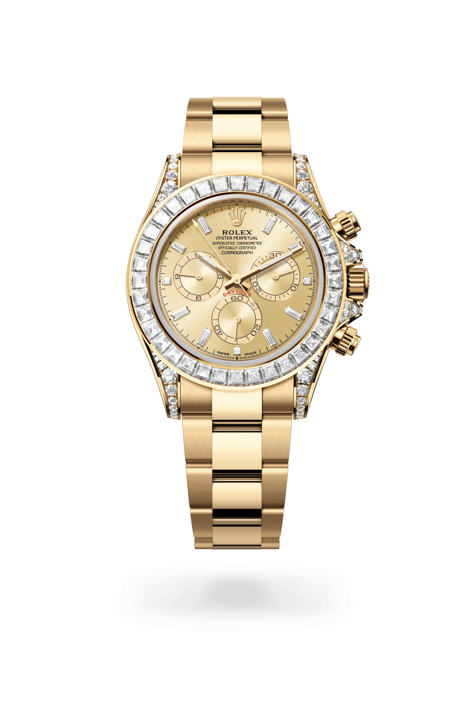 Rolex Cosmograph Daytona Oyster, 40 mm, yellow gold and diamonds, 18 kt yellow gold with lugs set with diamonds, Golden dial 126598TBR-0001