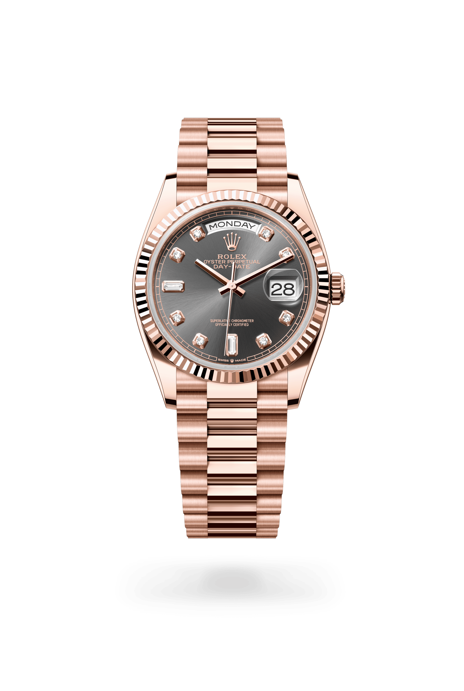 Rolex Oyster Perpetual Day-Date 36, 18 kt Everose gold, Slate dial 128235-0050