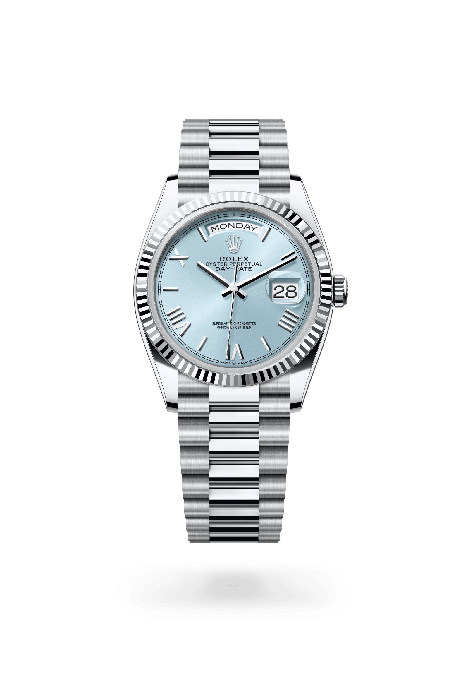 Rolex Oyster Perpetual Day-Date 36, Platinum, Ice blue dial 128236-0018
