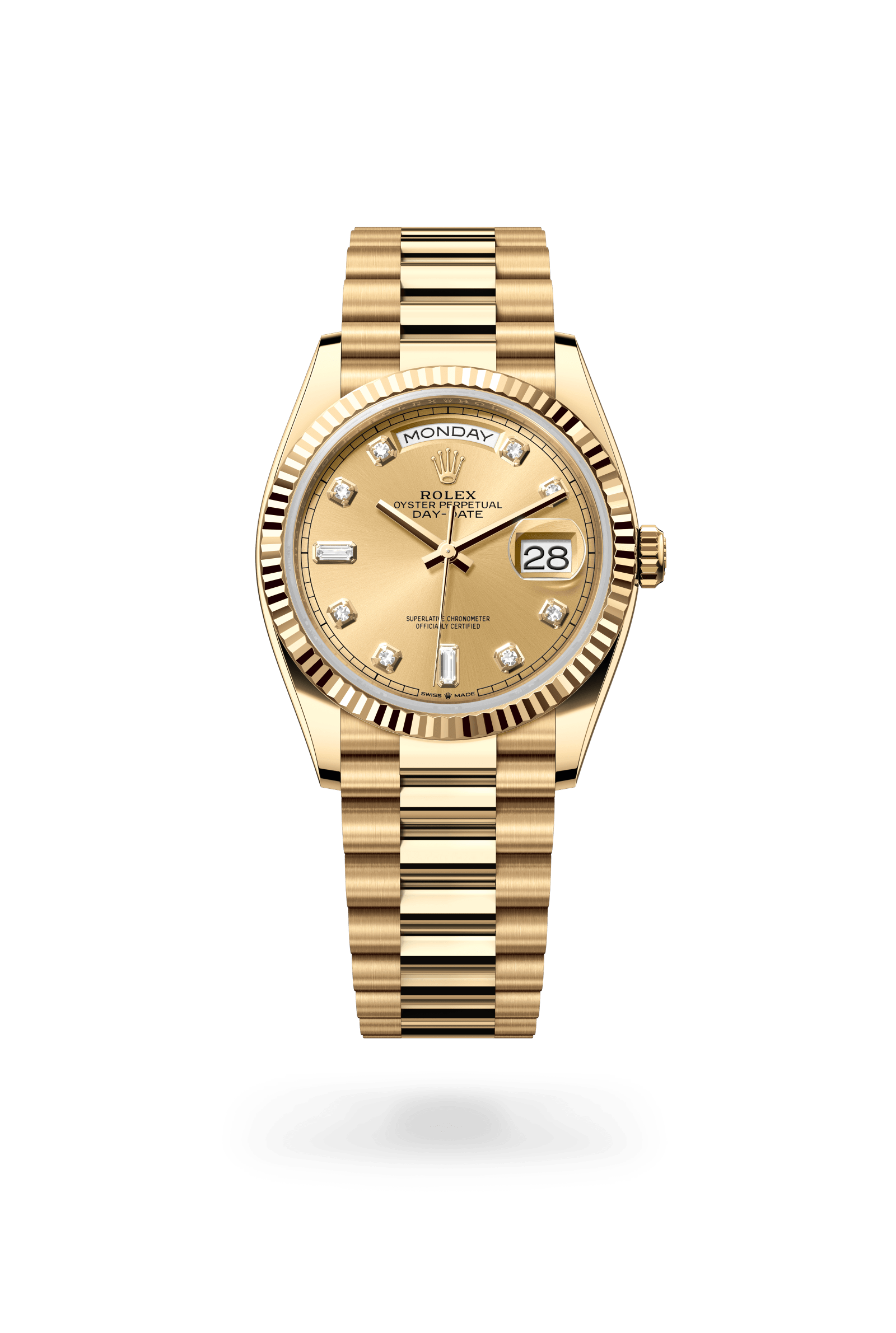 Rolex Oyster Perpetual Day-Date 36, 18 kt yellow gold, Champagne-colour dial 128238-0008