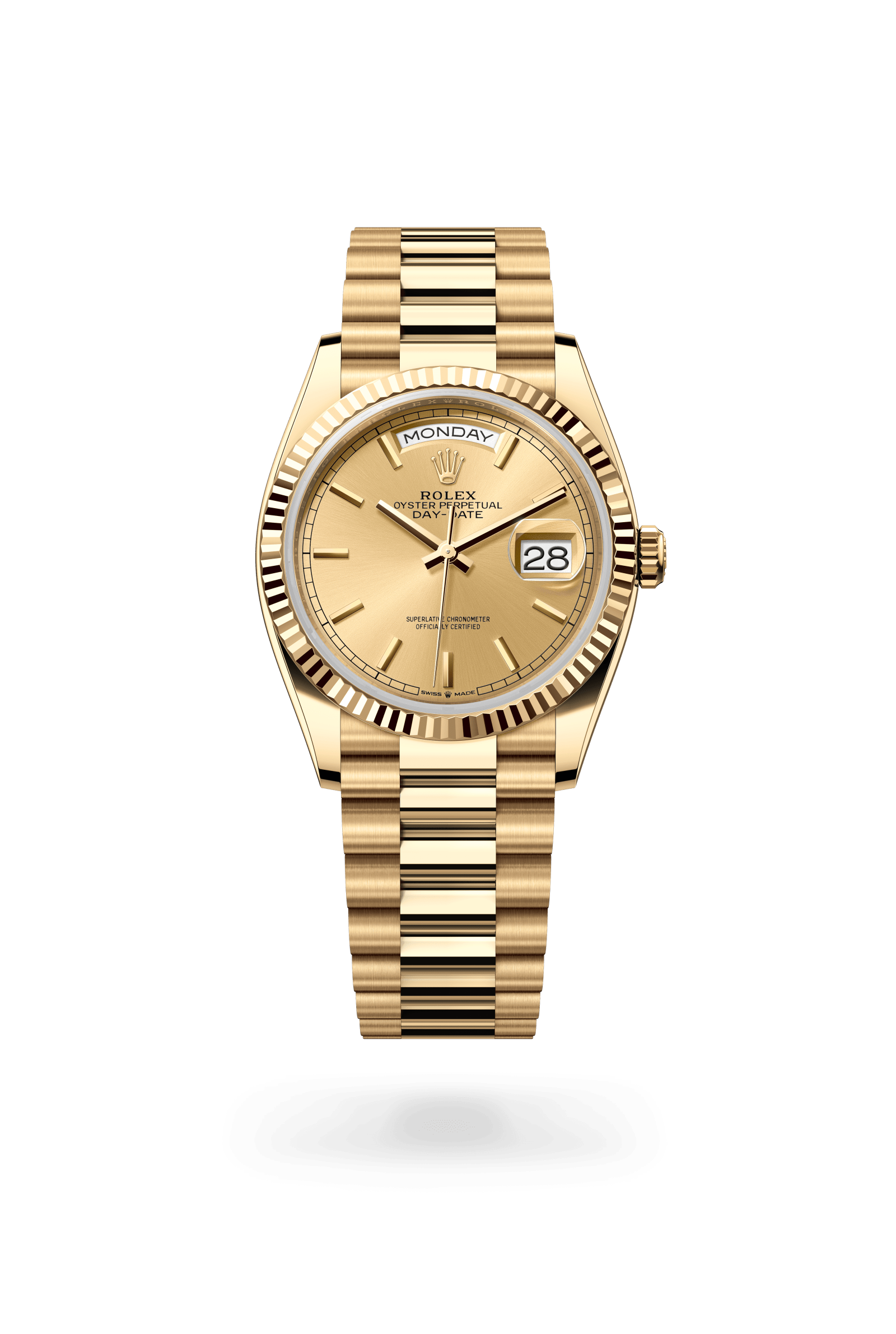 Rolex Oyster Perpetual Day-Date 36, 18 kt yellow gold, Champagne-colour dial 128238-0045