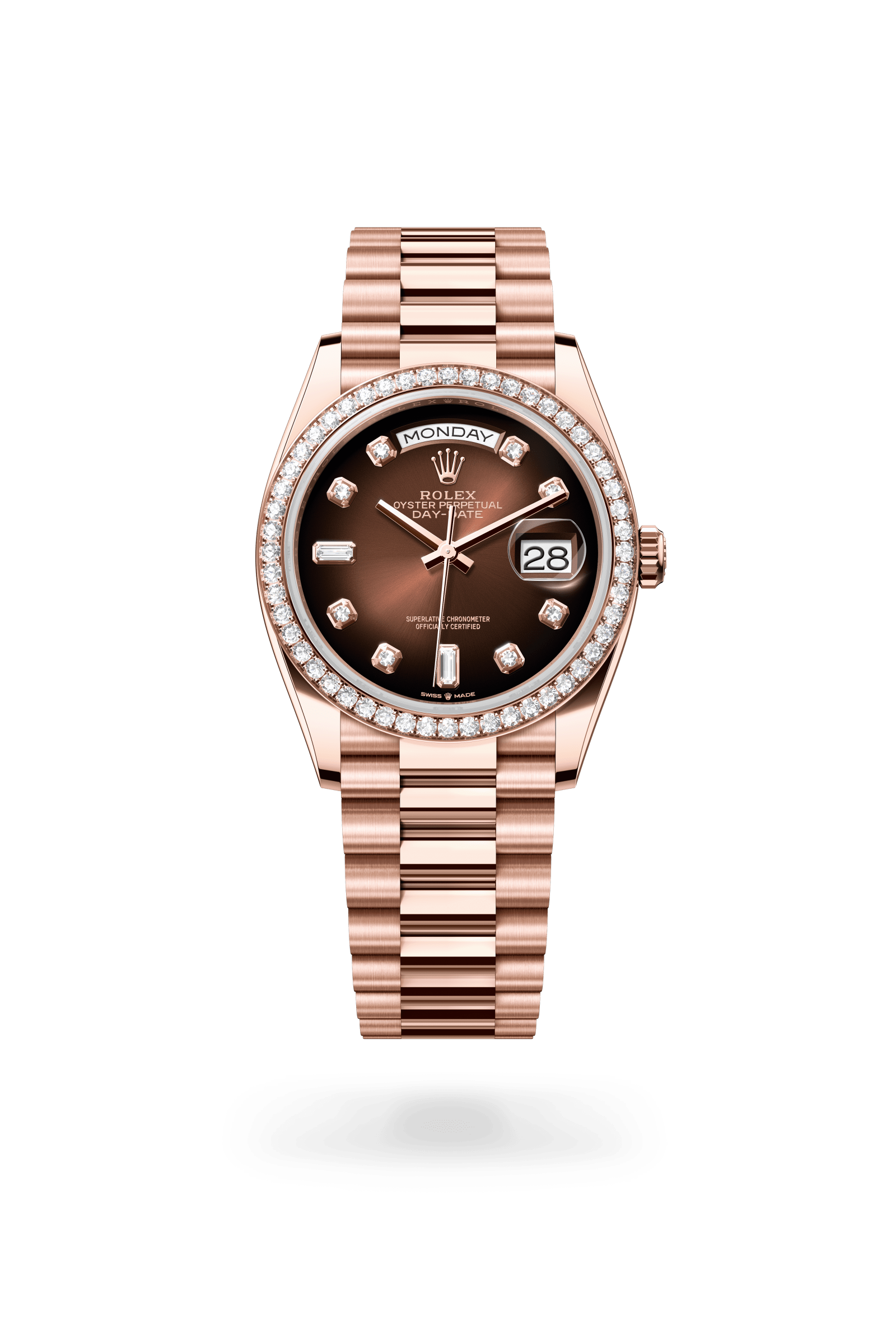 Rolex Oyster Perpetual Day-Date 36, 18 kt Everose gold, Brown ombré set with diamonds dial 128345RBR-0040