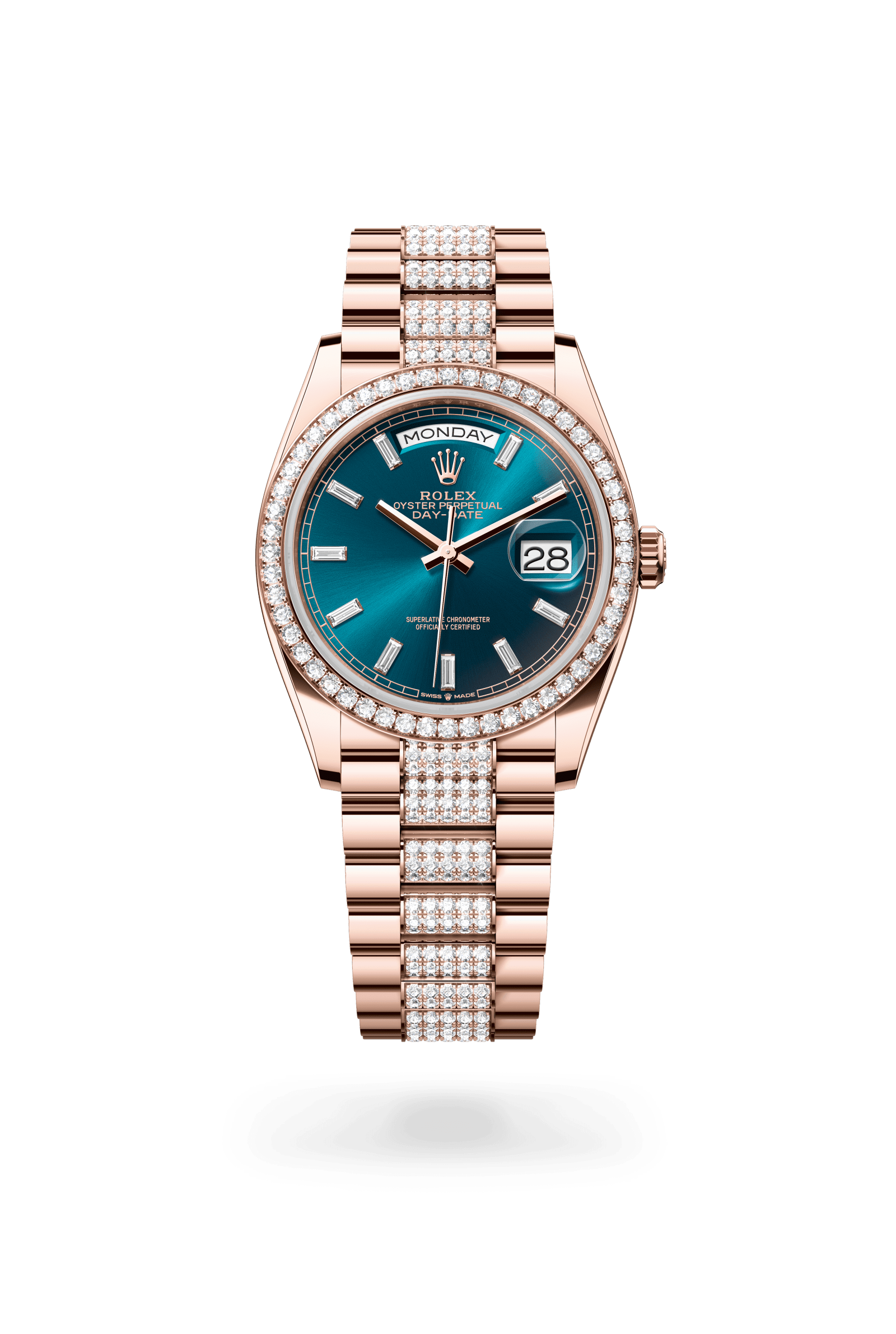 Rolex Oyster Perpetual Day-Date 36, 18 kt Everose gold, Blue-green dial 128345RBR-0084