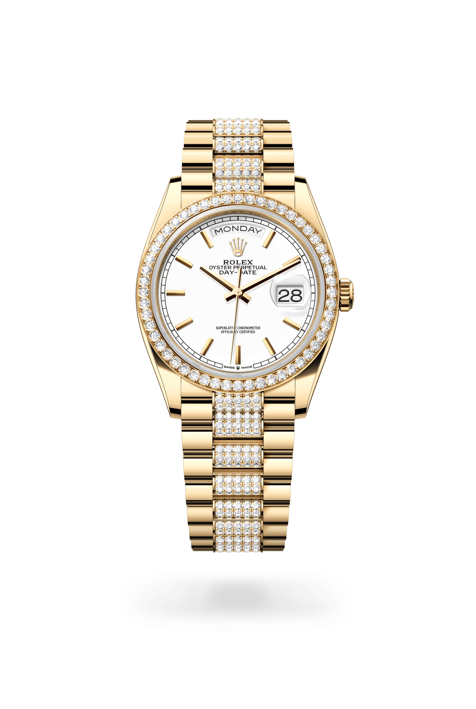 Rolex Oyster Perpetual Day-Date 36, 18 kt yellow gold, White lacquer dial 128348RBR-0048