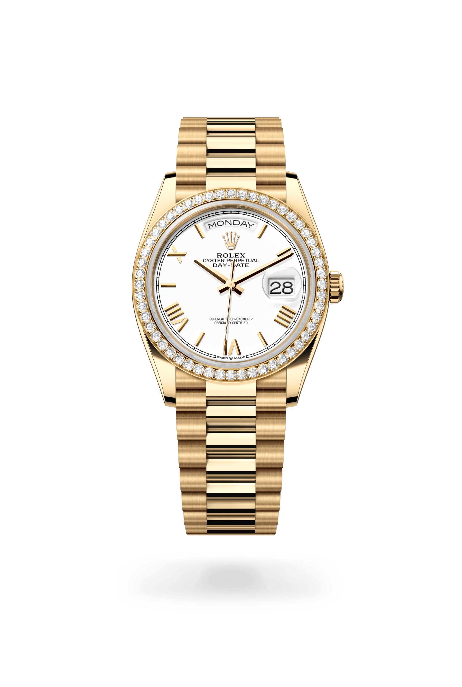 Rolex Oyster Perpetual Day-Date 36, 18 kt yellow gold, White lacquer dial 128348RBR-0064