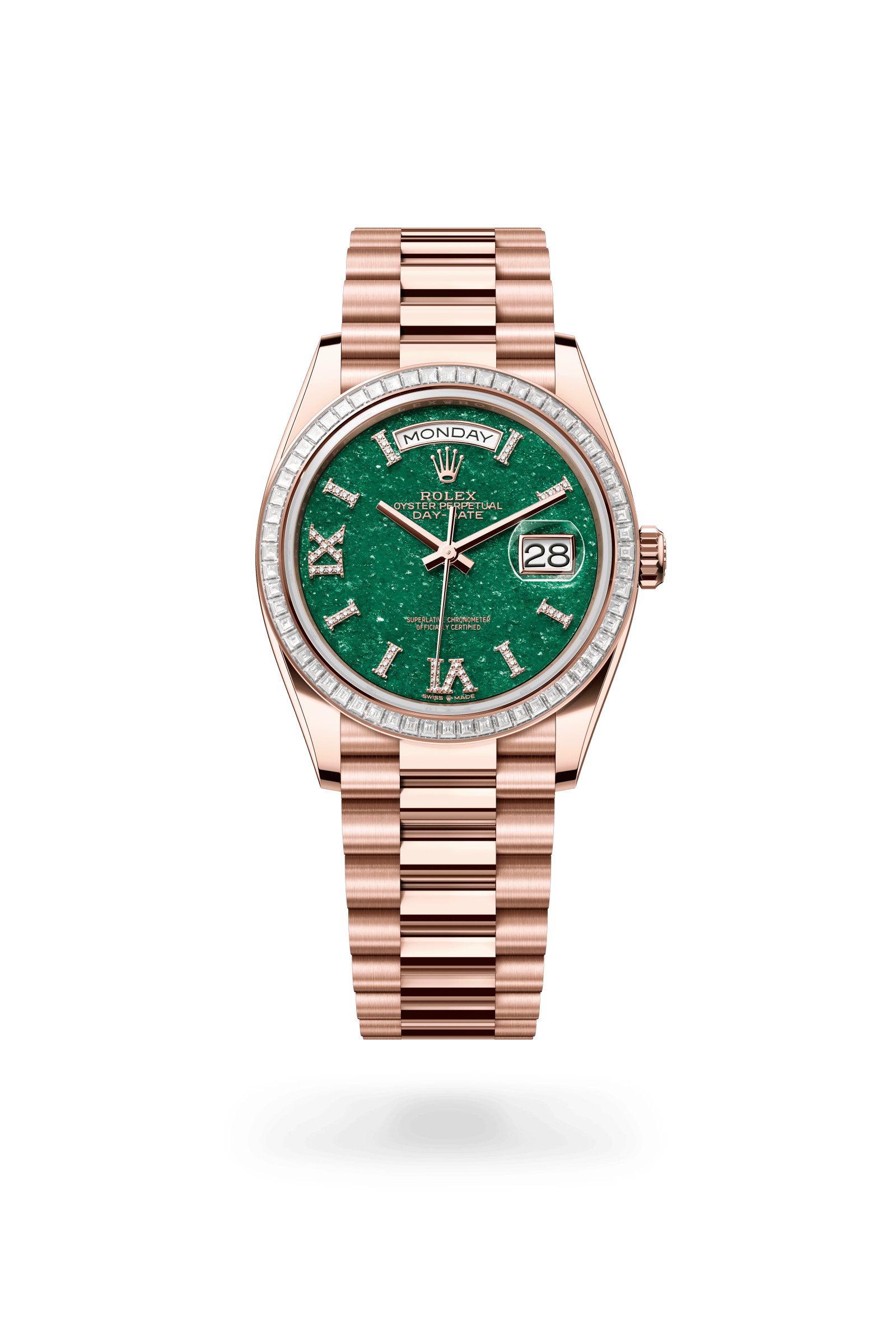 Rolex Day-Date 36, 18 kt Everose gold, Green aventurine set with diamonds dial 128395TBR-0020