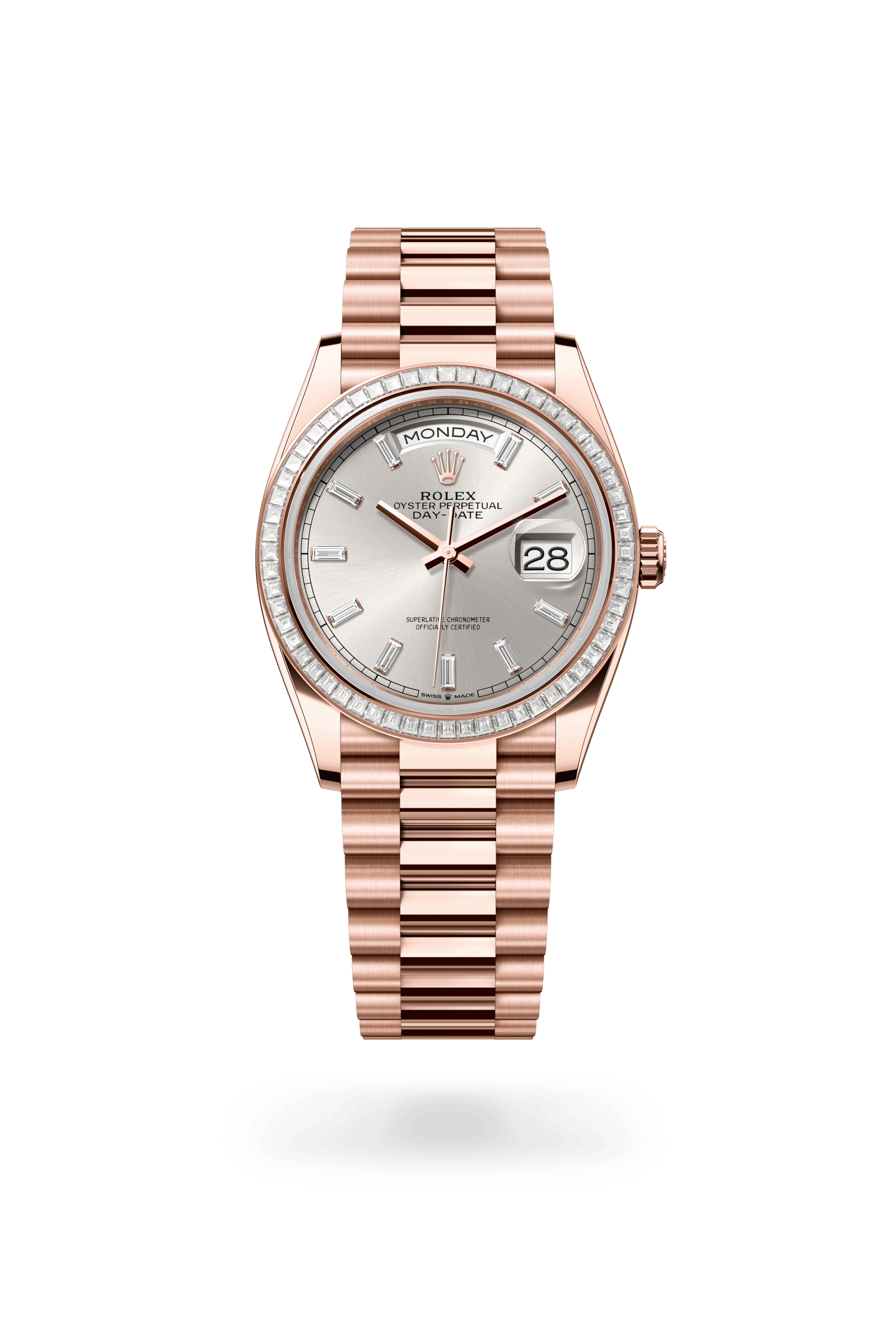 Rolex Oyster Perpetual Day-Date 36, 18 kt Everose gold, Silver dial 128395TBR-0030