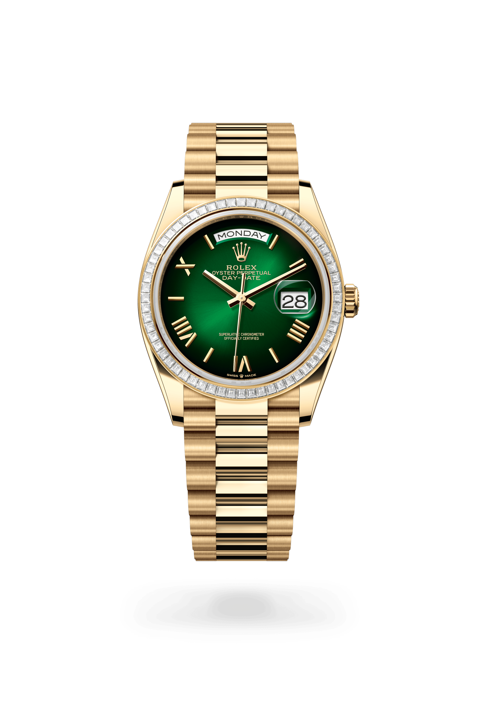 Rolex Oyster Perpetual Day-Date 36, 18 kt yellow gold, Green ombré dial 128398TBR-0028
