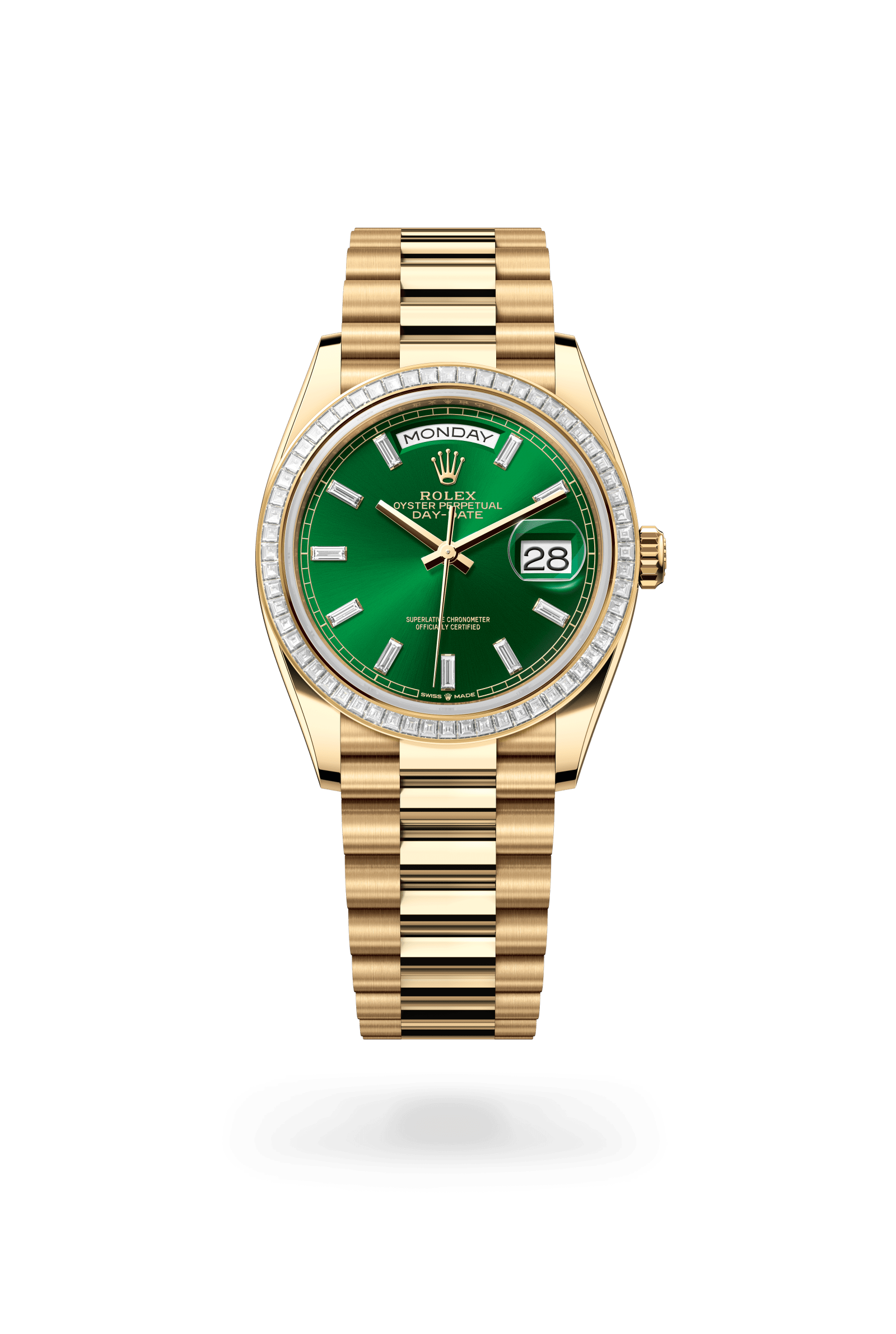 Rolex Oyster Perpetual Day-Date 36, 18 kt yellow gold, Bright green dial 128398TBR-0035