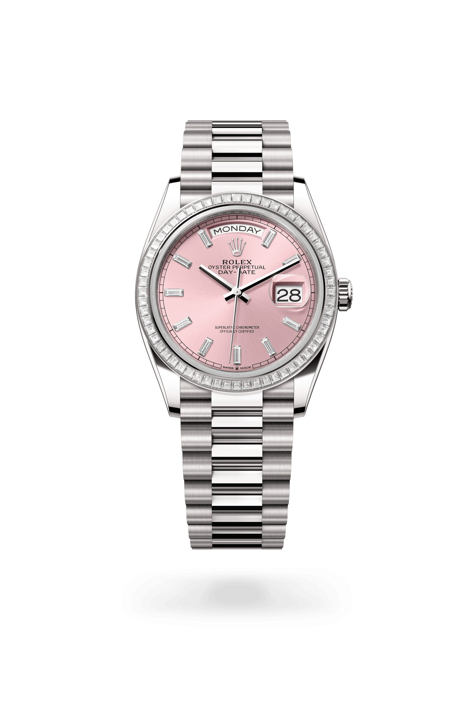 Rolex Oyster Perpetual Day-Date 36, 18 kt white gold, Pink dial 128399TBR-0029