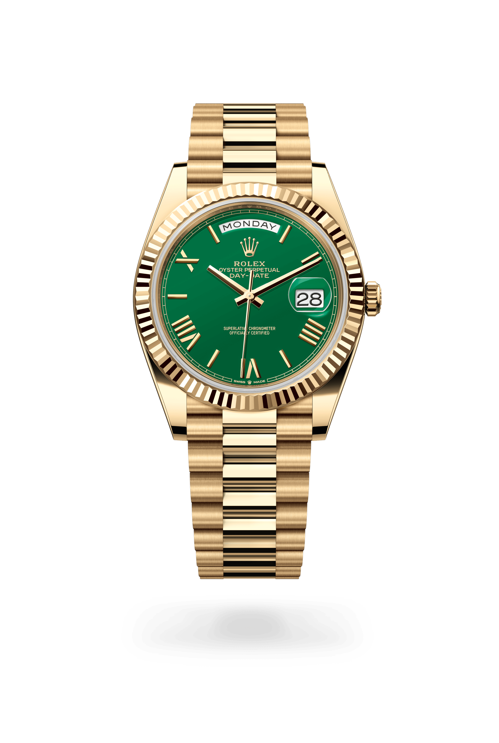 Rolex Oyster Perpetual Day-Date 40, 18 kt yellow gold, Green lacquer dial 228238-0061