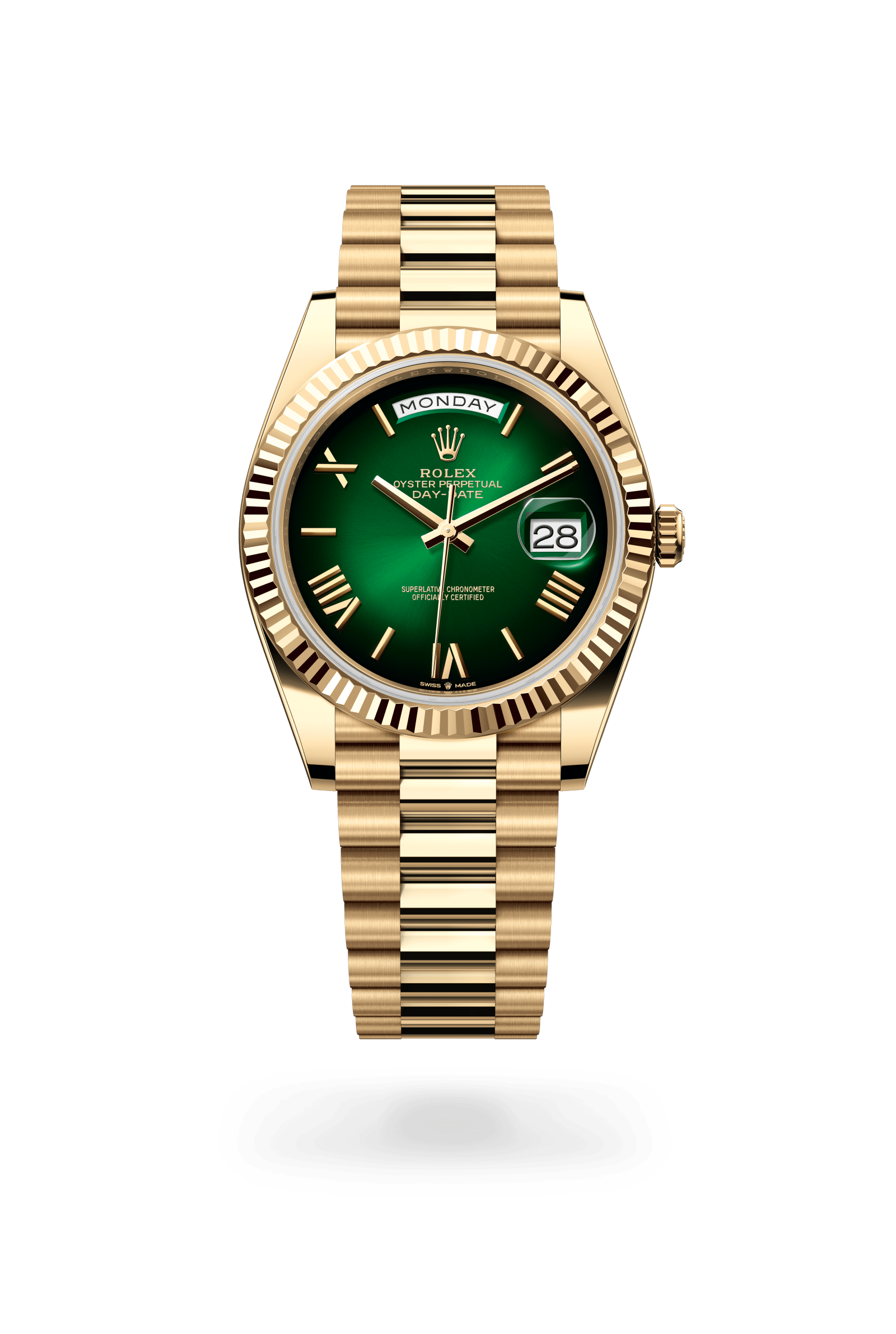 Rolex Oyster Perpetual Day-Date 40, 18 kt yellow gold, Green ombré dial 228238-0069