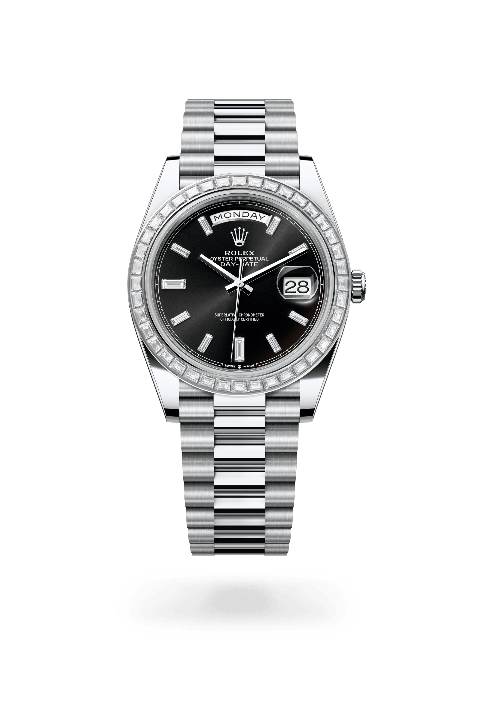 Rolex Oyster Perpetual Day-Date 40, Platinum, Bright black set with diamonds dial 228396TBR-0012