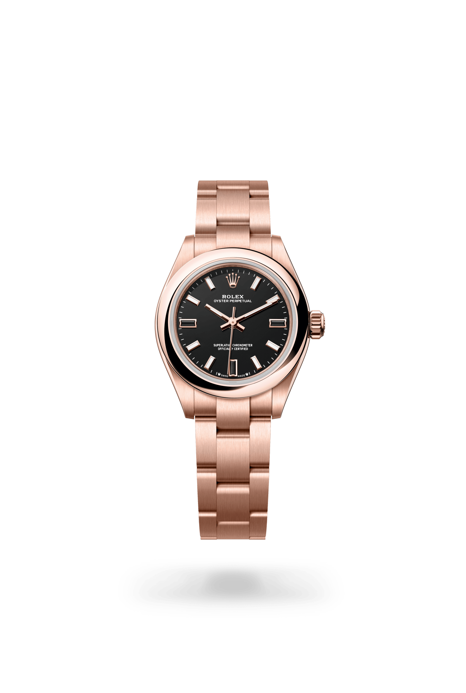 Rolex Oyster Perpetual 28, 18 kt Everose gold, Black dial 276205-0001