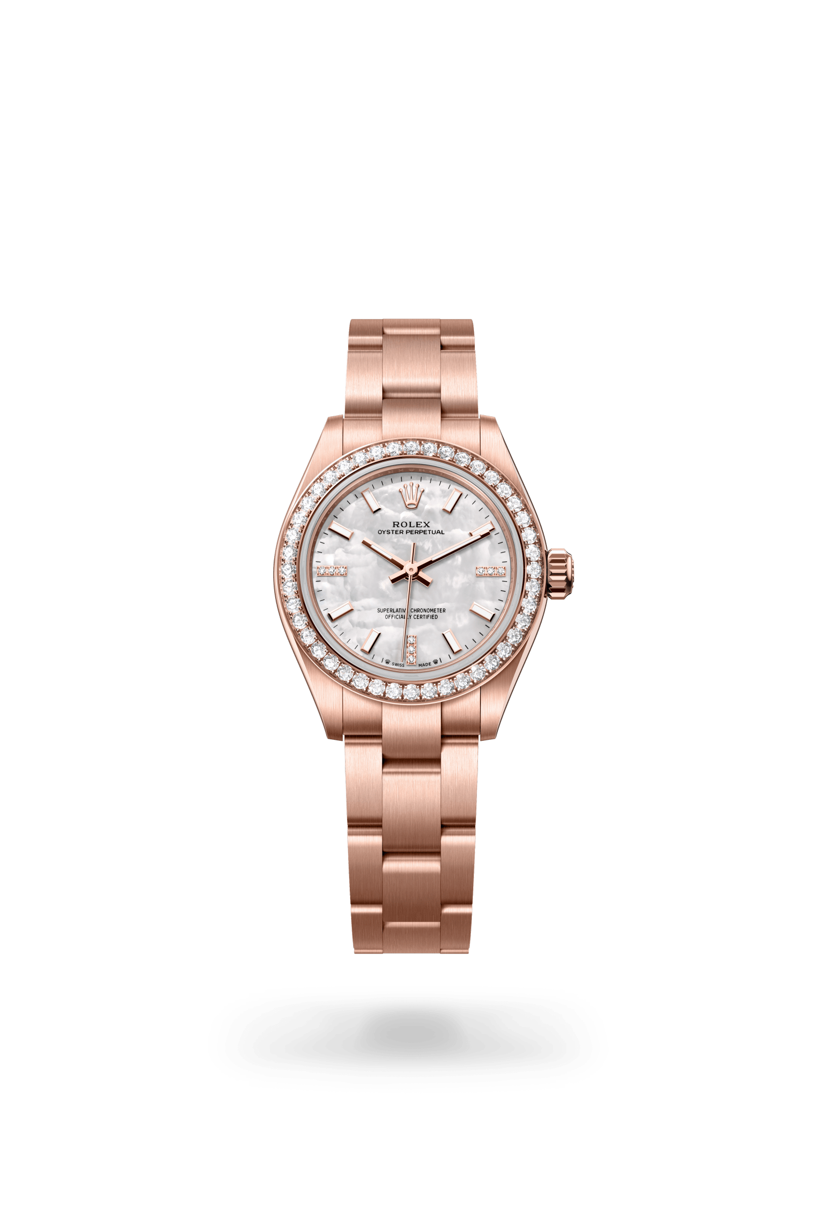 Rolex Oyster Perpetual 28, 18 kt Everose gold, White mother-of-pearl dial 276245RBR-0001