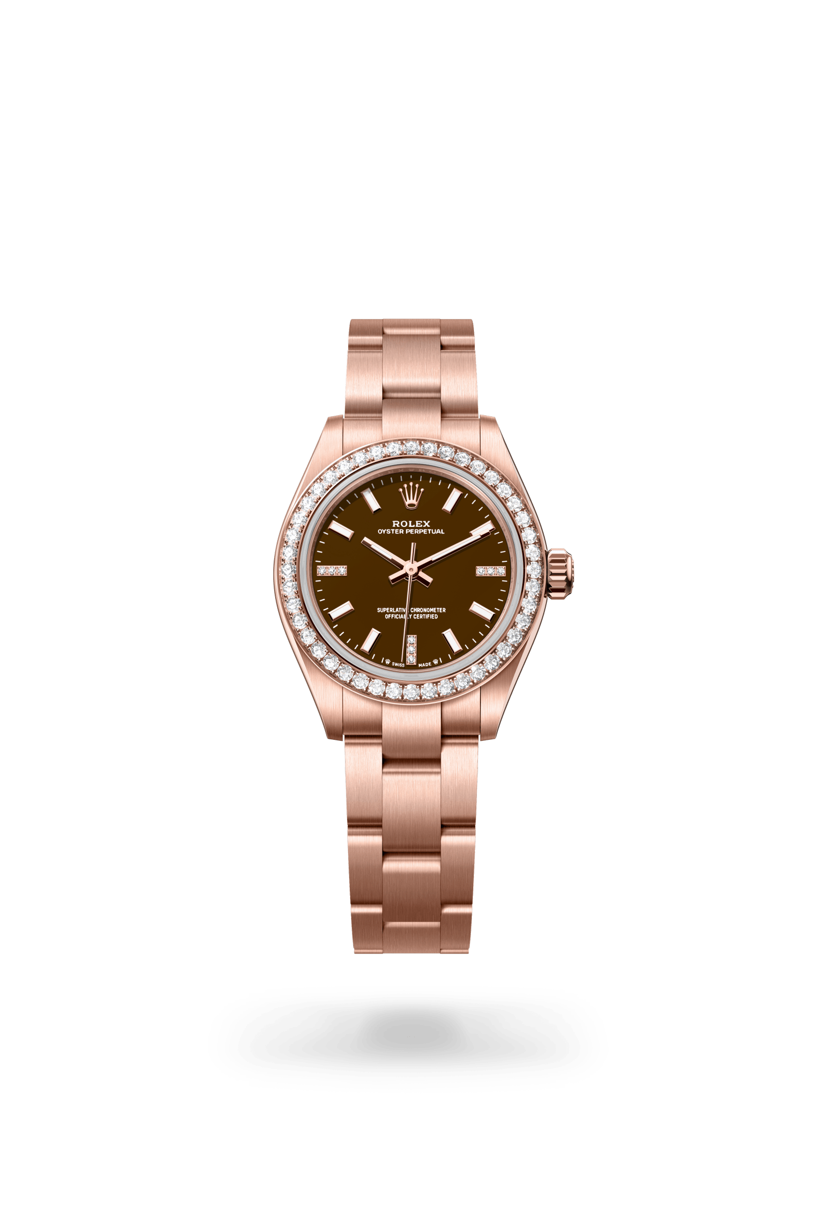 Rolex Oyster Perpetual 28, 18 kt Everose gold, Brown stone set with diamonds dial 276245RBR-0002