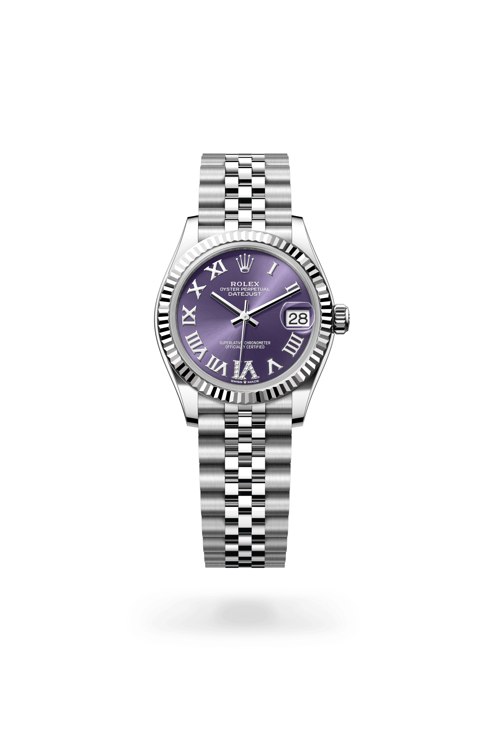 Rolex Datejust 31 Oyster, 31 mm, Oystersteel and white gold, White Rolesor, Aubergine dial 278274-0026