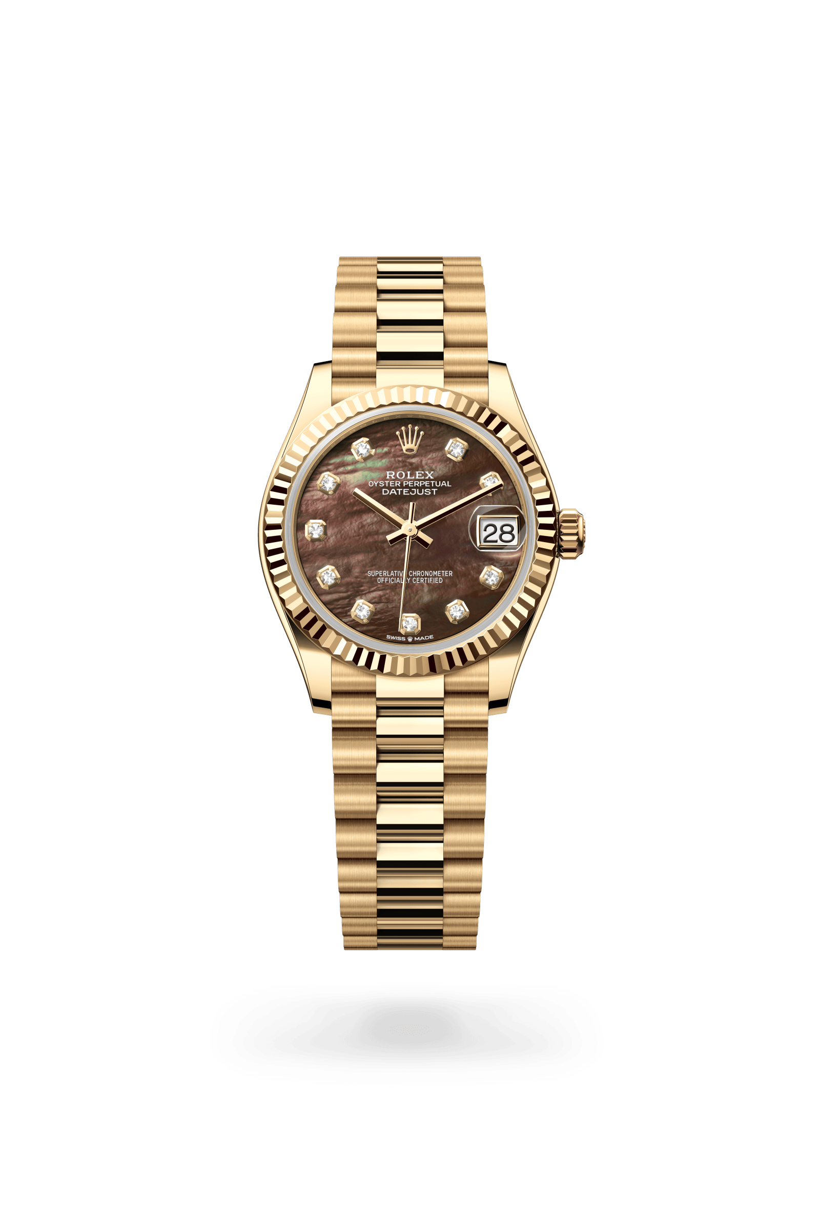 Rolex Datejust 31 Oyster, 31 mm, yellow gold, 18 kt yellow gold, Black mother-of-pearl dial 278278-0038