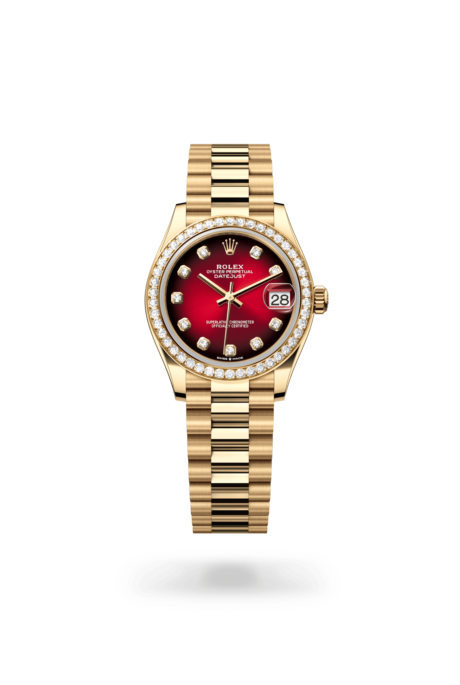 Rolex Datejust 31 Oyster, 31 mm, yellow gold and diamonds, 18 kt yellow gold, Red ombré dial 278288RBR-0041