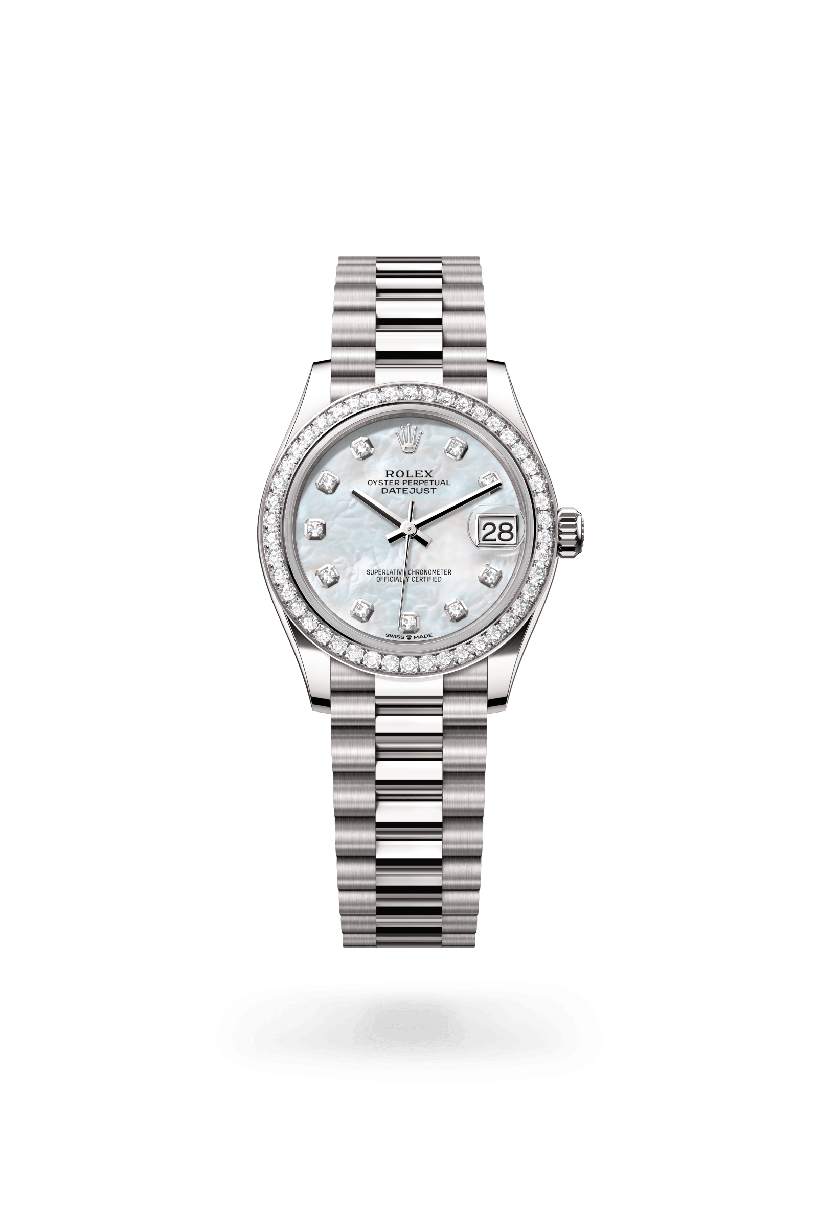 Rolex Datejust 31 Oyster, 31 mm, white gold and diamonds, 18 kt white gold, White mother-of-pearl dial 278289rbr-0005
