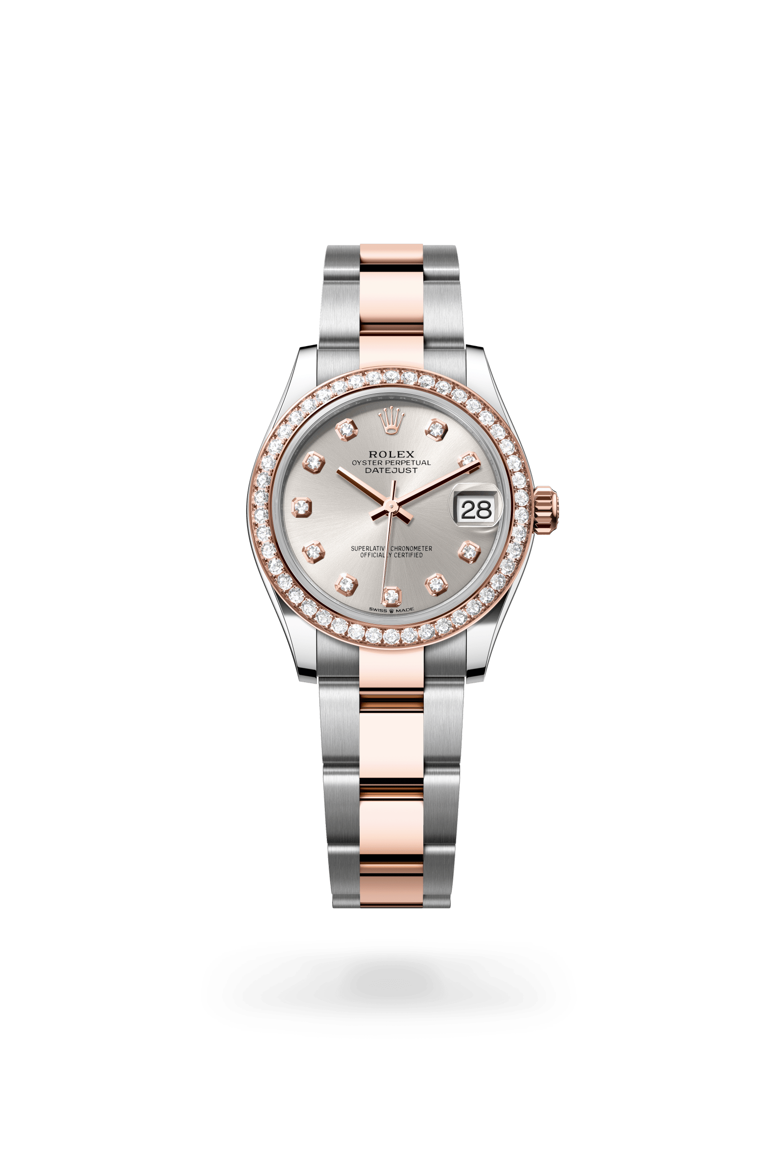 Rolex Datejust 31 Oyster, 31 mm, Oystersteel, Everose gold and diamonds, Everose Rolesor, Silver dial 278381RBR-0015