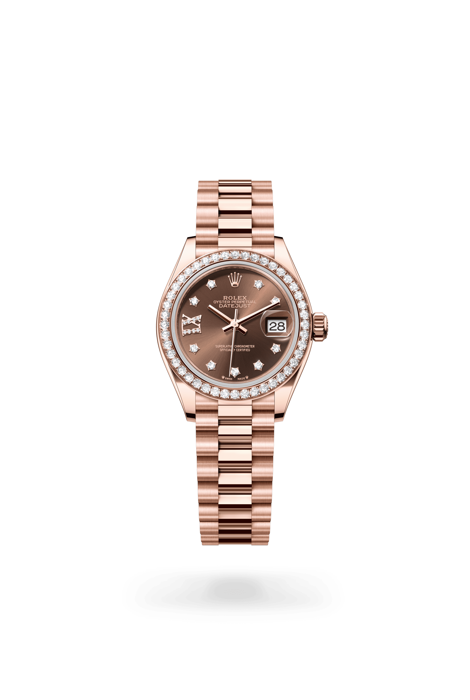 Rolex Lady-Datejust Oyster, 28 mm, Everose gold and diamonds, 18 kt Everose gold, Chocolate dial 279135rbr-0001