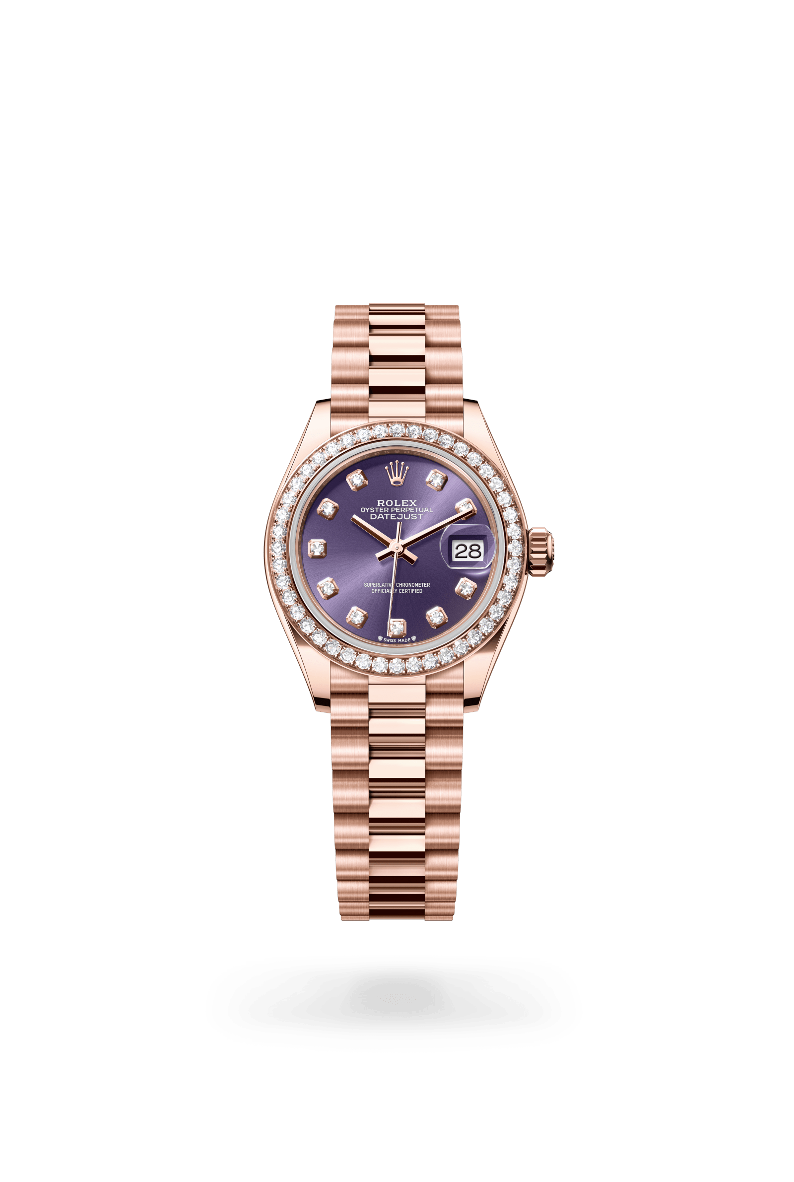 Rolex Lady-Datejust Oyster, 28 mm, Everose gold and diamonds, 18 kt Everose gold, Aubergine dial 279135rbr-0020