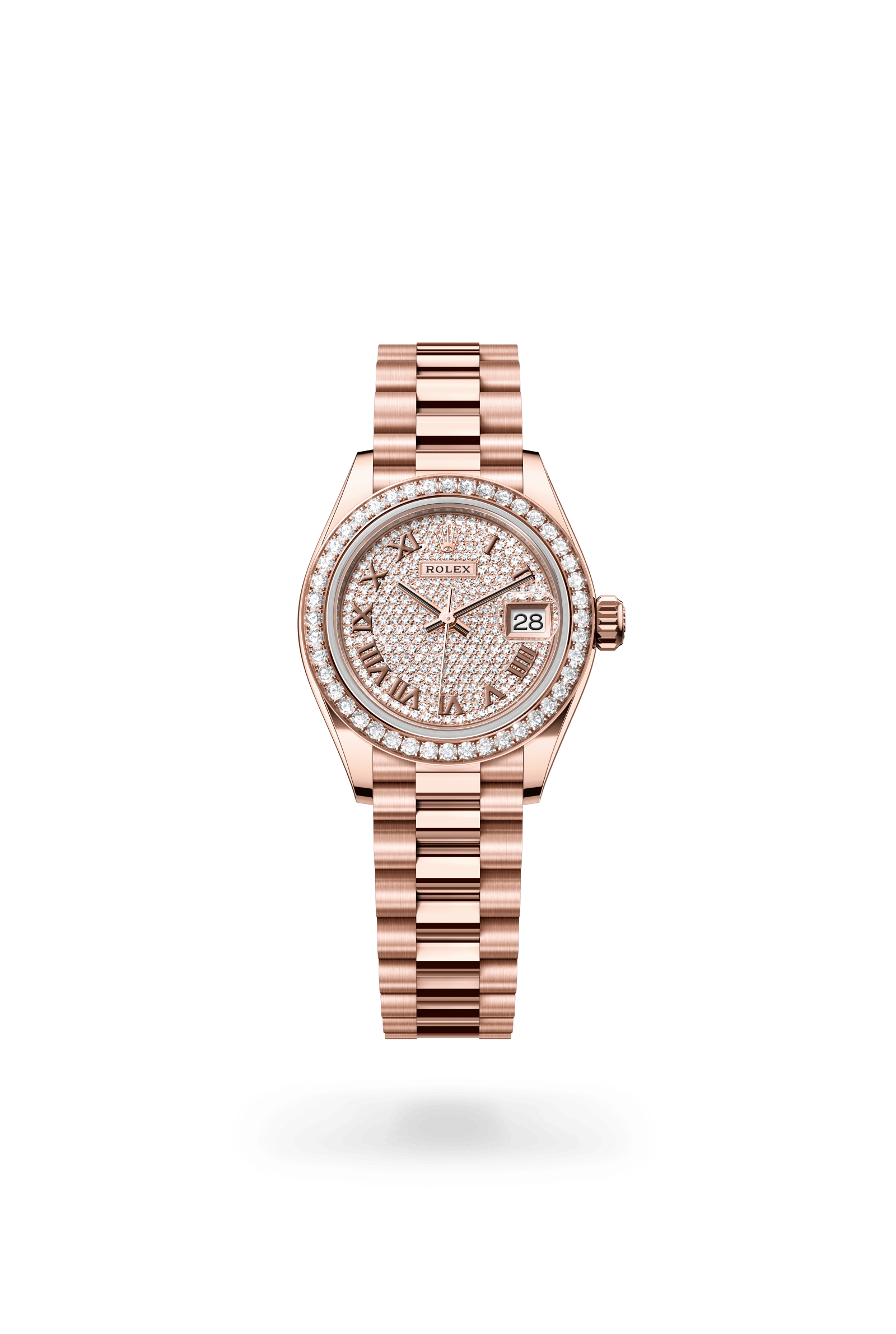 Rolex Lady-Datejust Oyster, 28 mm, Everose gold and diamonds, 18 kt Everose gold, Diamond-paved dial 279135RBR-0021